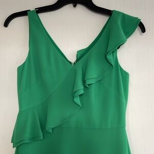 Women Green Maggy London Ruffle Top Asymmetrical bottom Excellent Condition 2